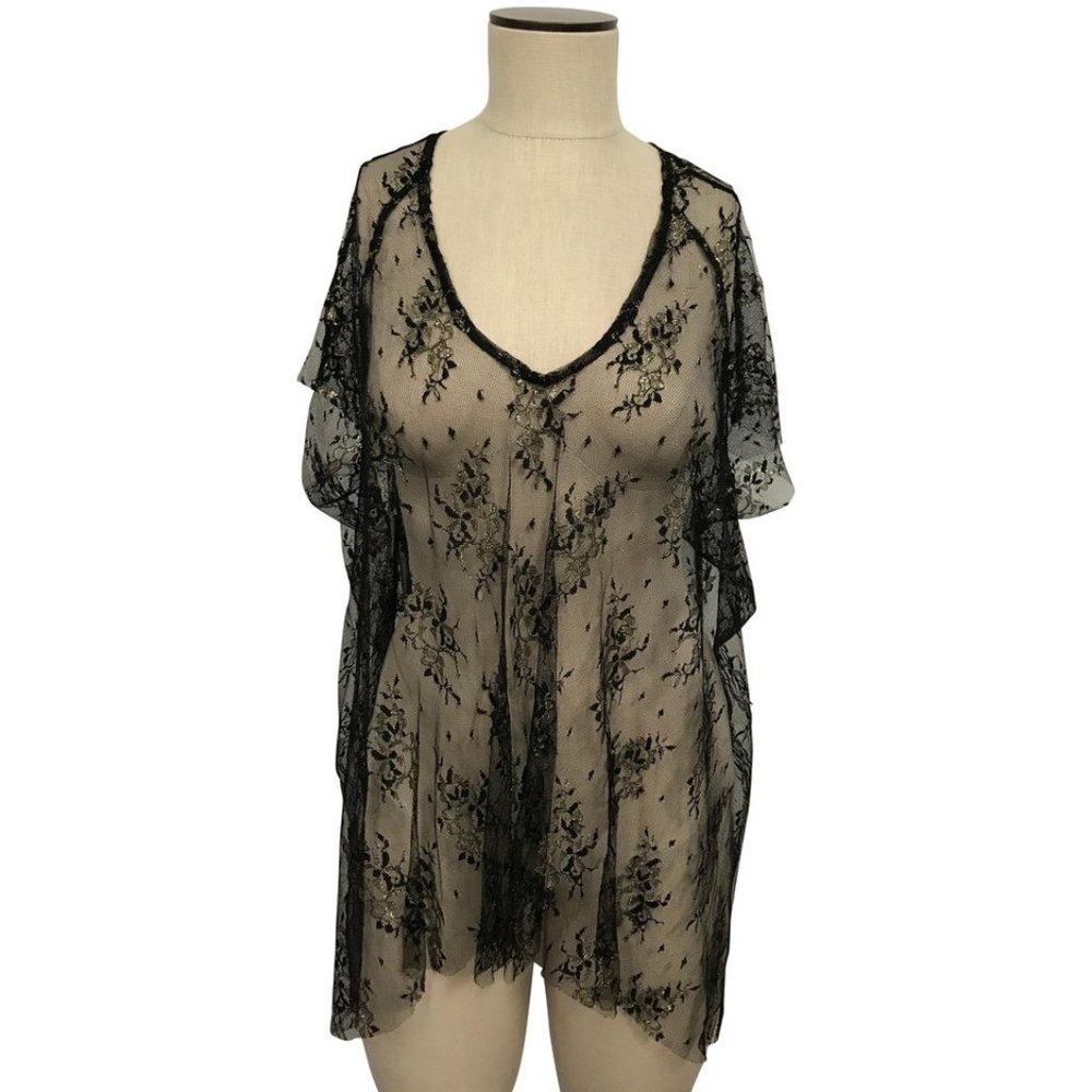NWT Womens Size Medium Millau Black Golden Floral Sheer Blouse Top